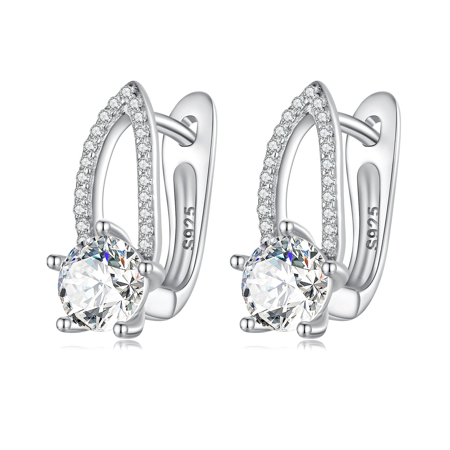 925 Sterling Silver Earrings with CZ Pavé Setting, 1.4*0.62cm for Women