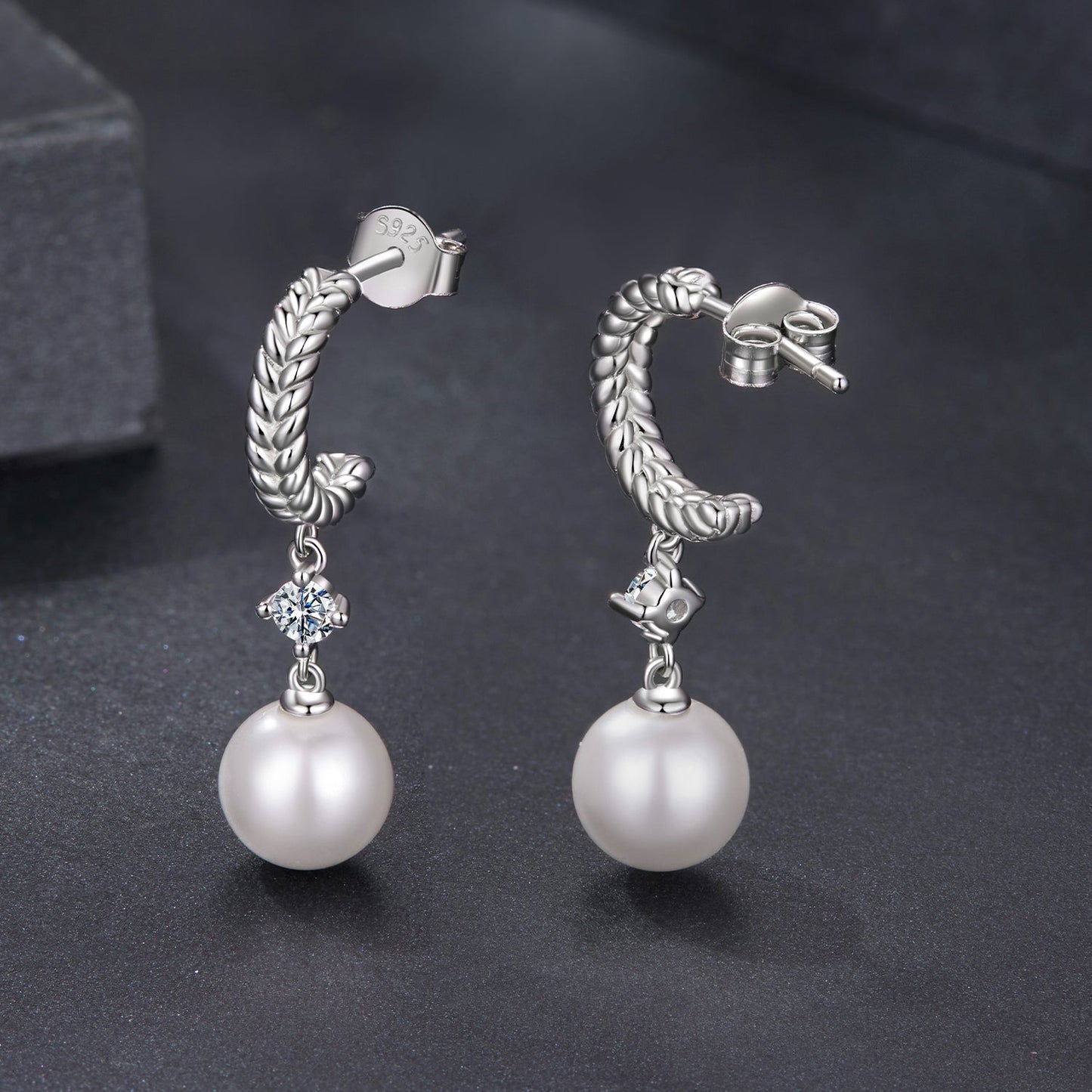 925 Sterling Silver Moissanite and Synthetic Pearl Earrings for Women