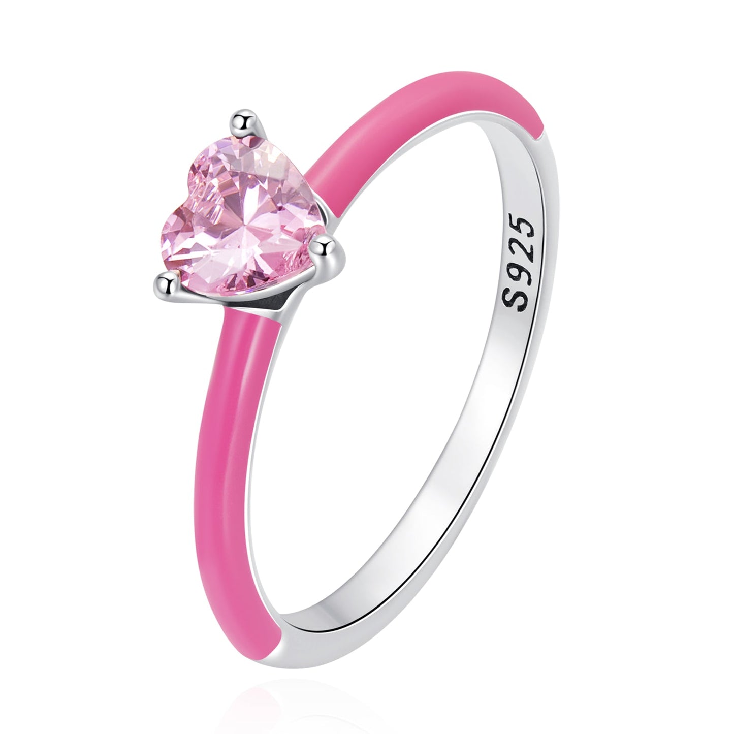 925 Sterling Silver Enamel Pavé CZ Ring Size 7 for Women