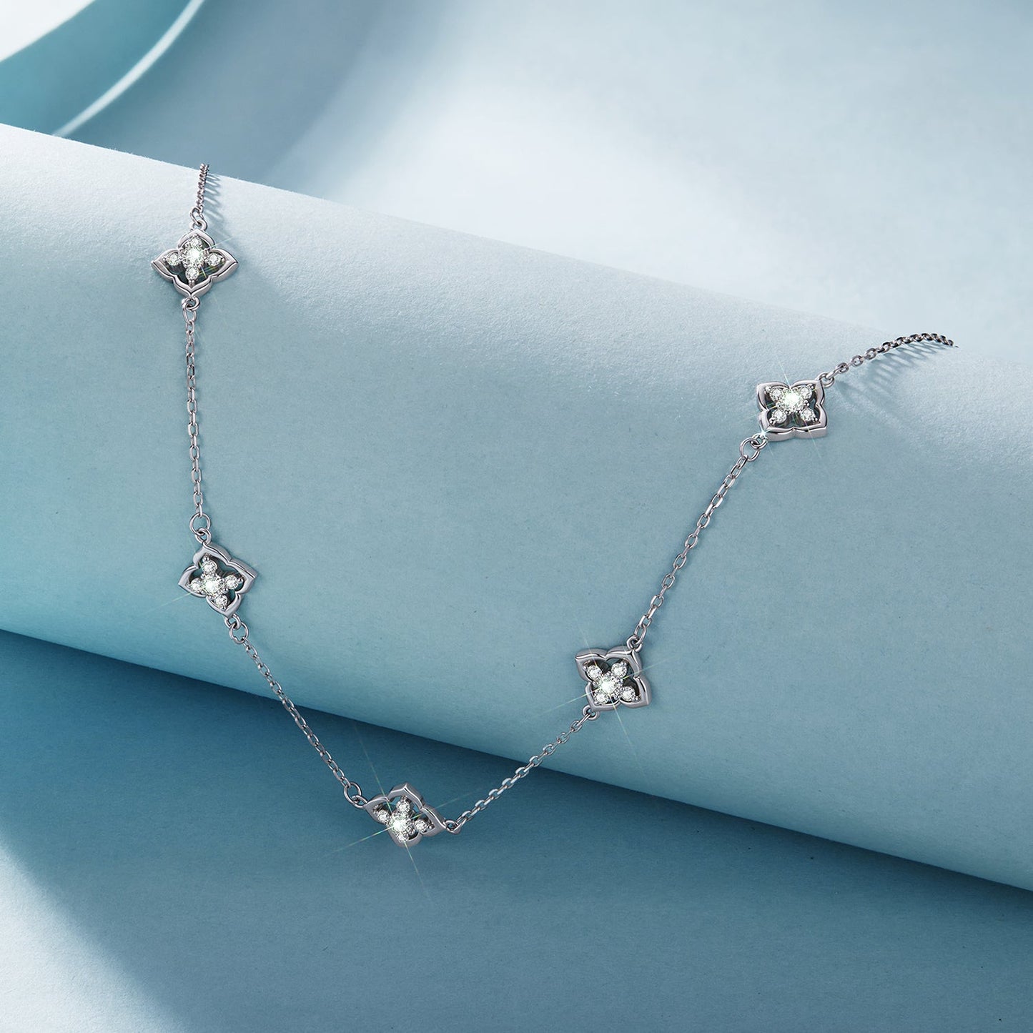 925 Sterling Silver + Moissanite Necklace with Plated White Gold - 40+5cm Length for Women
