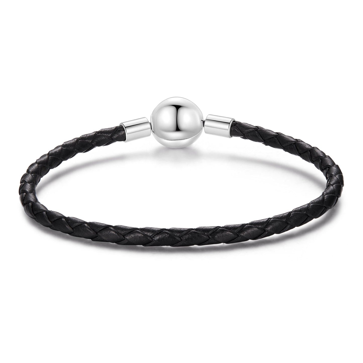 925 Sterling Silver Leather Rope Bracelet 17cm for Men