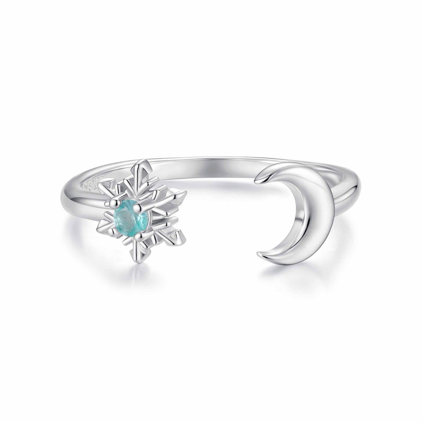 925 Sterling Silver Ring with Glass Snowflakes and Moon for Women