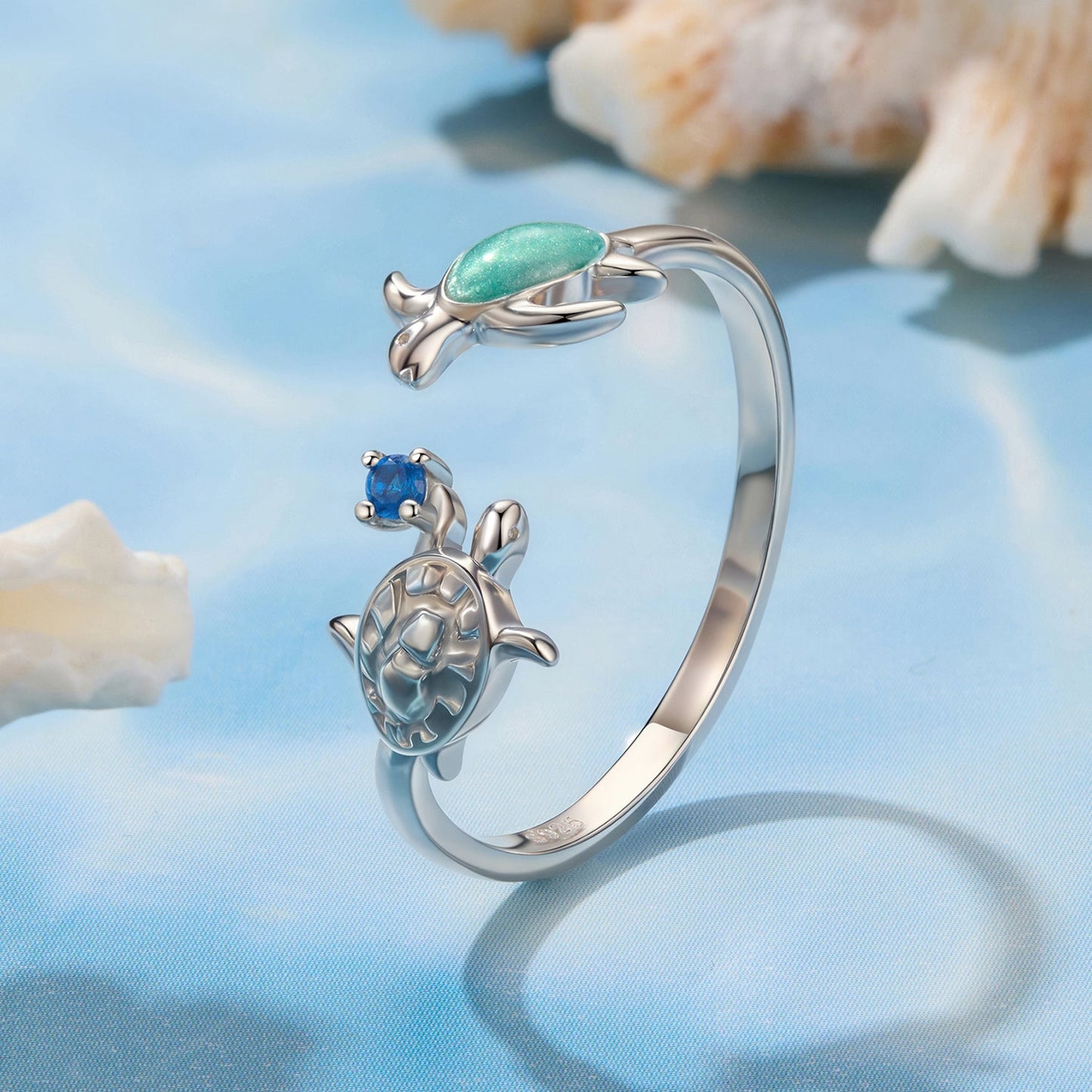 925 Sterling Silver Enamel White Gold Plated Ring for Women