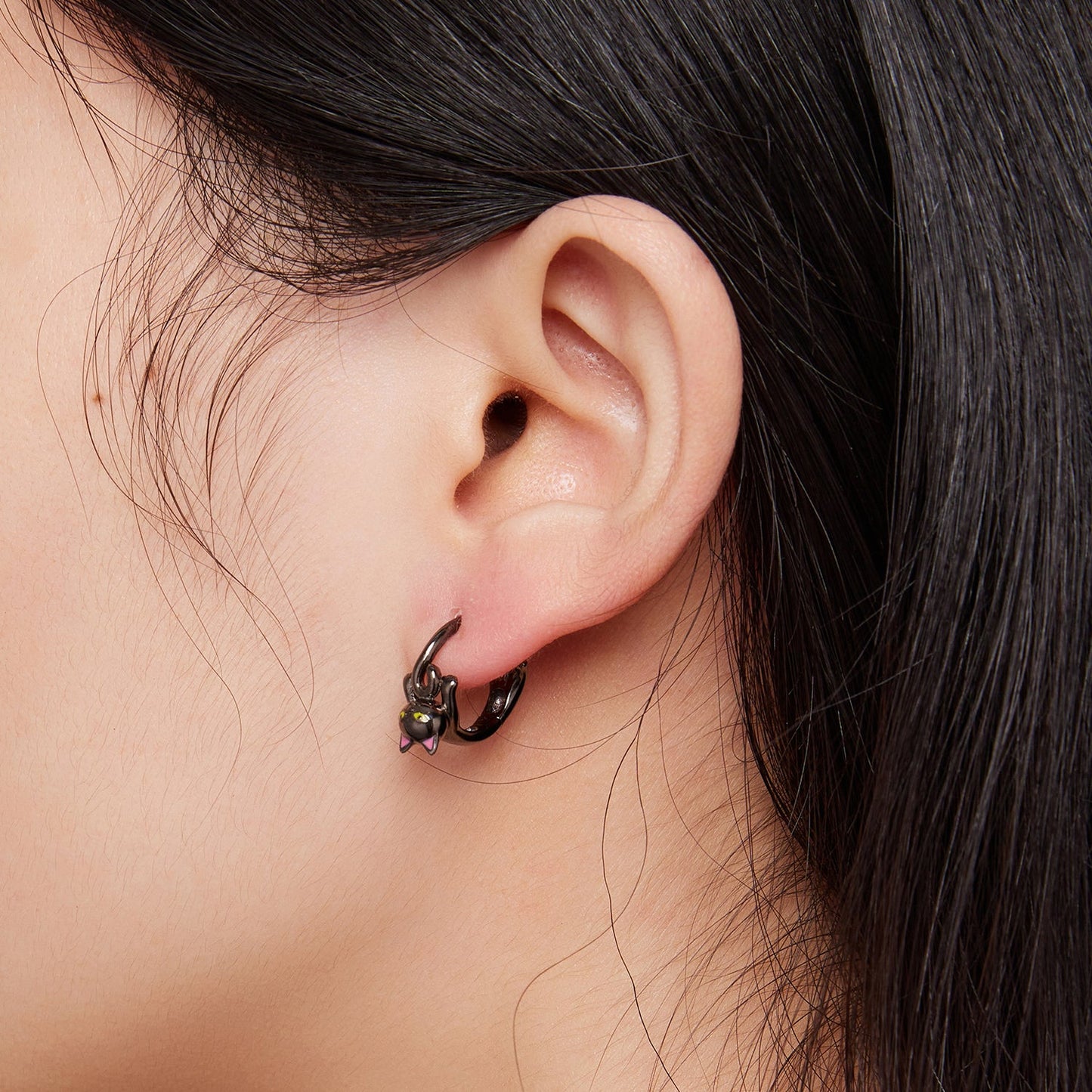925 Sterling Silver Enamel Black Gold Earrings for Women