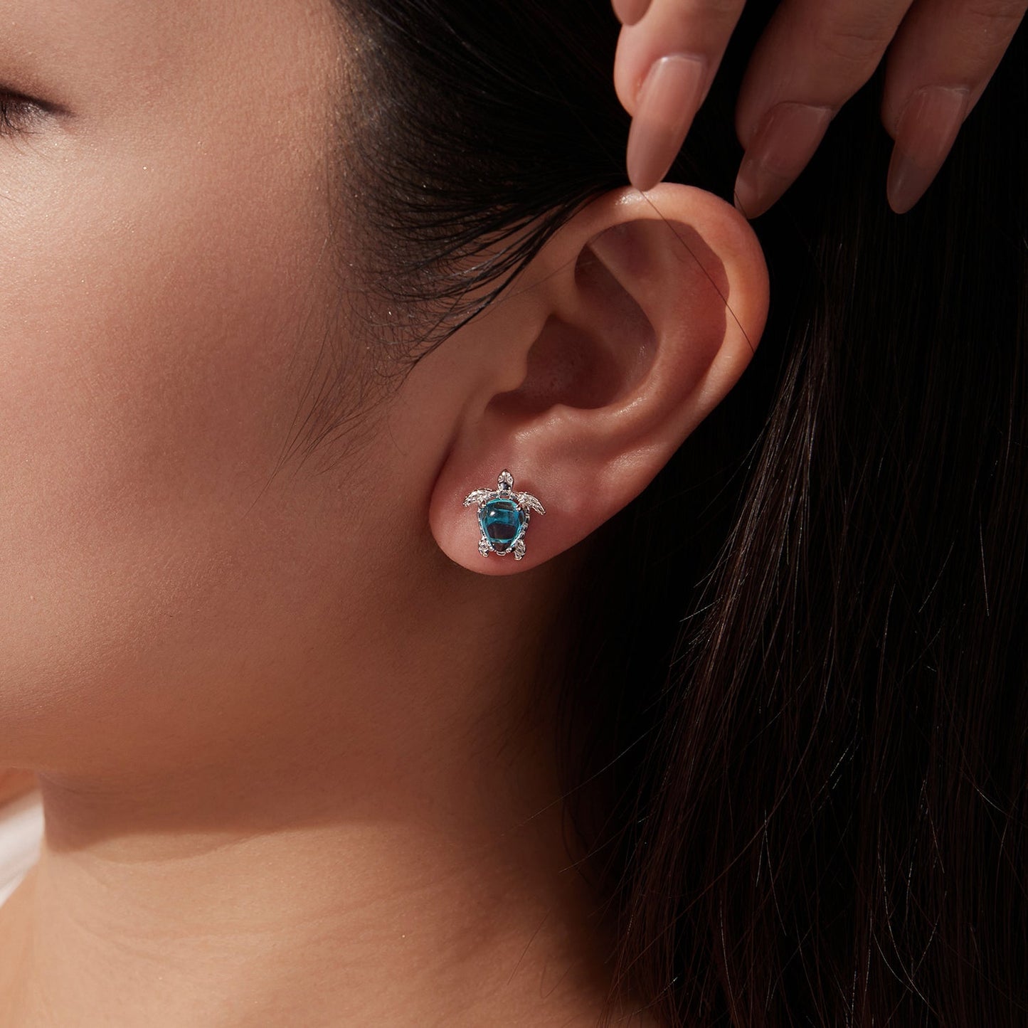 925 Sterling Silver & Brass Transparent Glass CZ Earrings 1.3*1.2cm for Women
