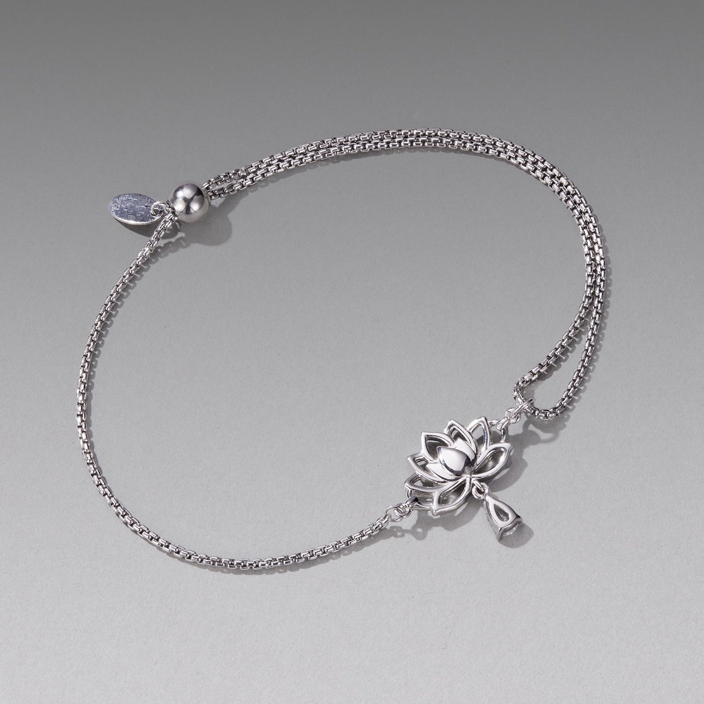 925 Sterling Silver Adjustable Chain Bracelet with White Gold Plating and CZ for Women