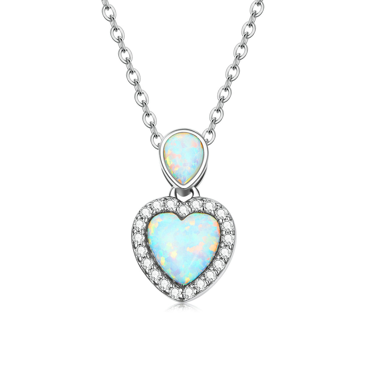 925 Sterling Silver Genuine Translucent Opal Necklace with CZ for Women