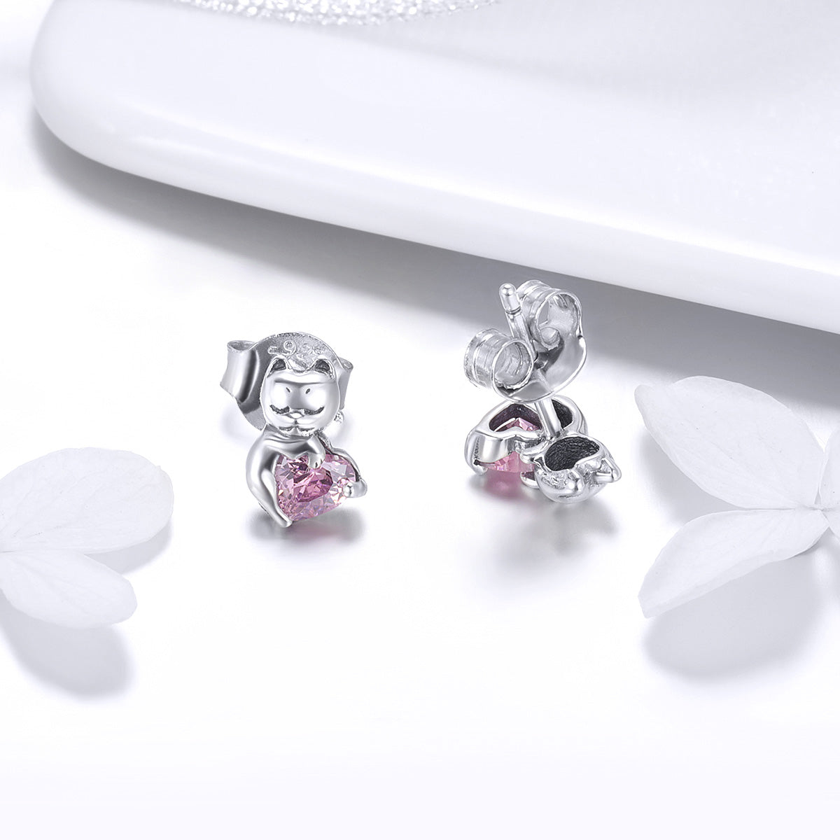 925 Sterling Silver Earrings with Pavé Setting and Oxidized Finish for Women