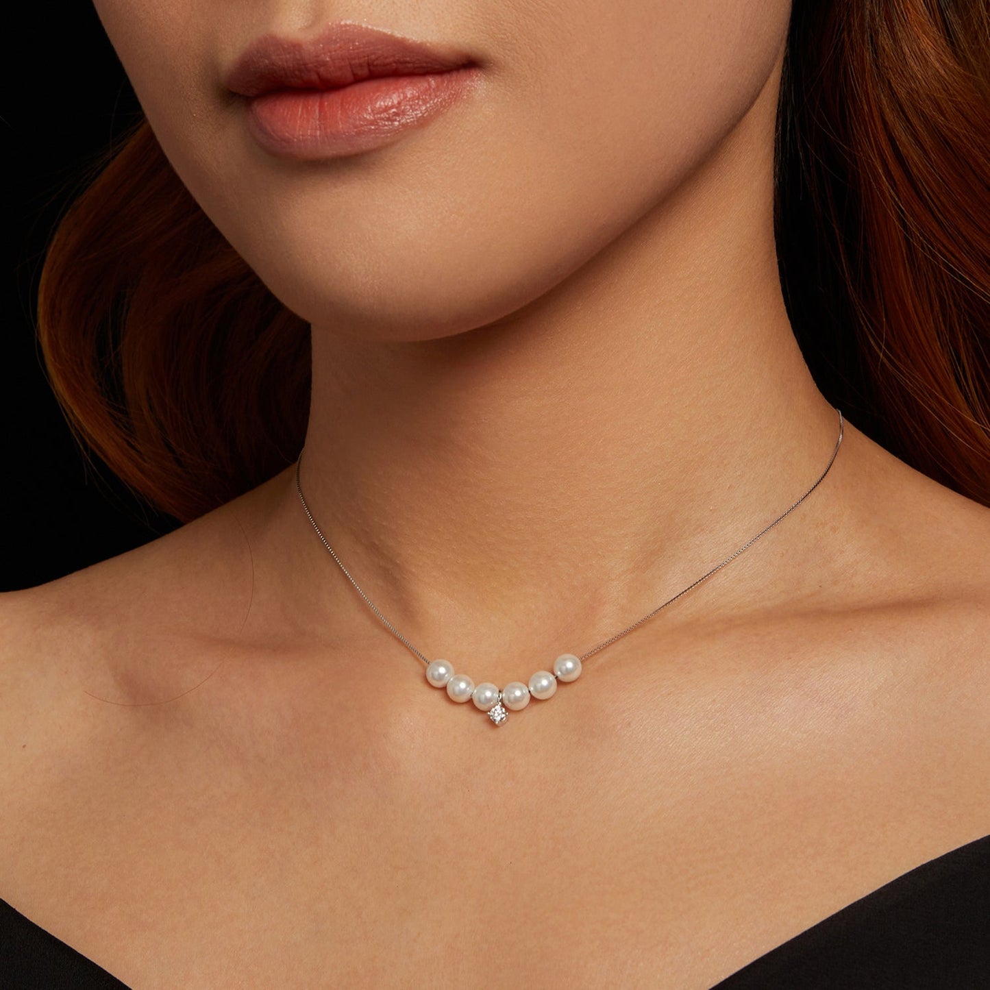 925 Sterling Silver Moissanite & Quality Shell Pearl Adjustable Necklace for Women