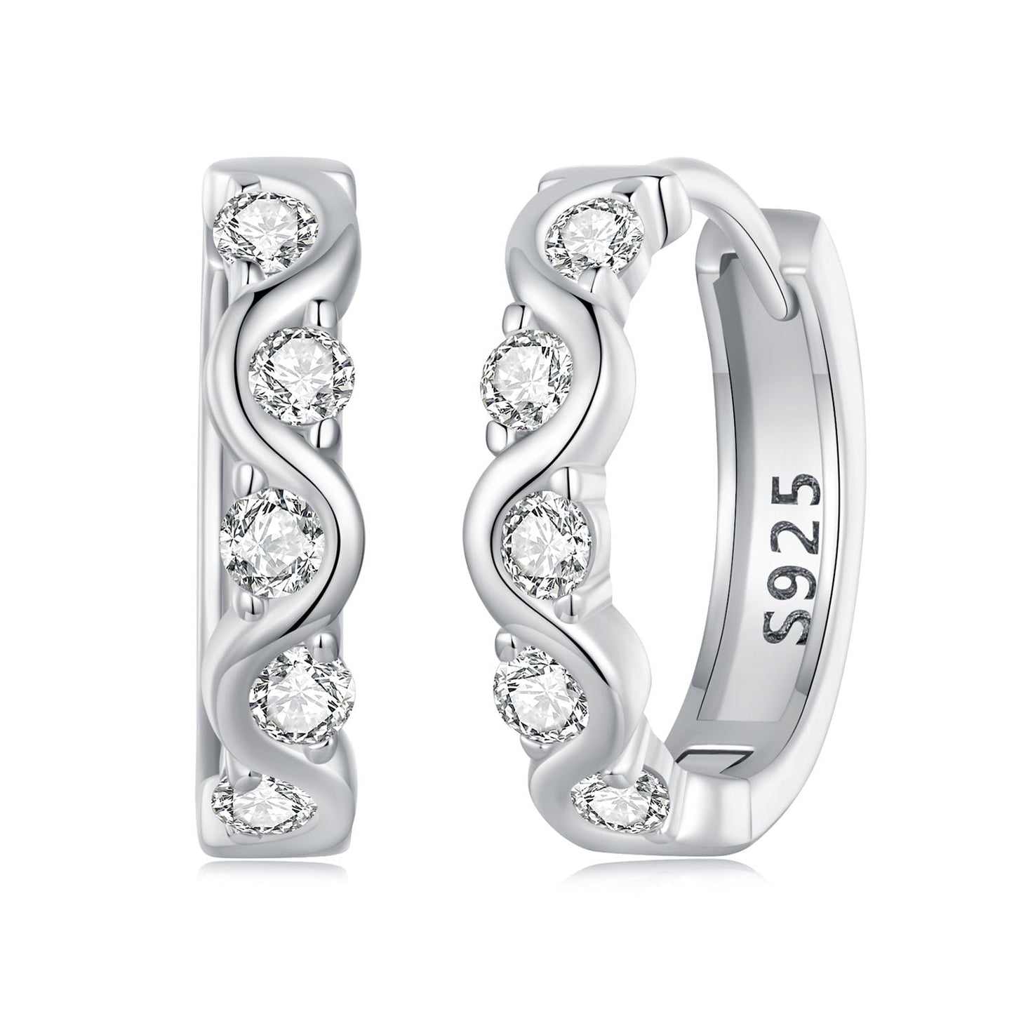 925 Sterling Silver Earrings with Platinum Plating and CZ - Stylish and Elegant Design for Women