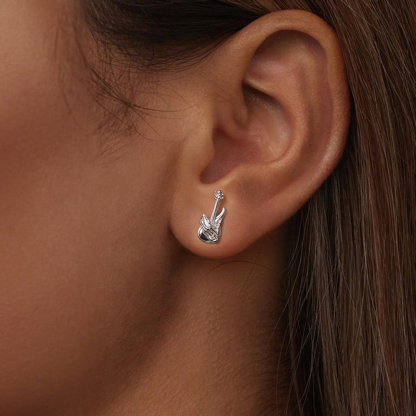 925 Sterling Silver Earrings for Women with White Gold Plating, Size 1.5x0.6cm