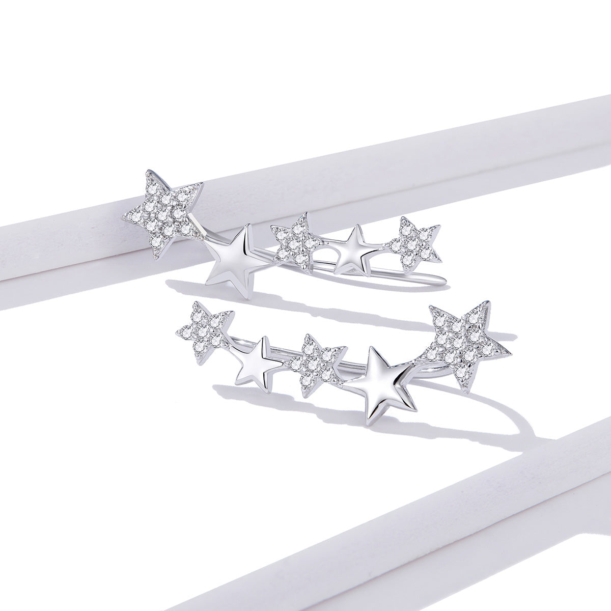 925 Sterling Silver Earrings with Plated Platinum and Pavé Setting CZ
