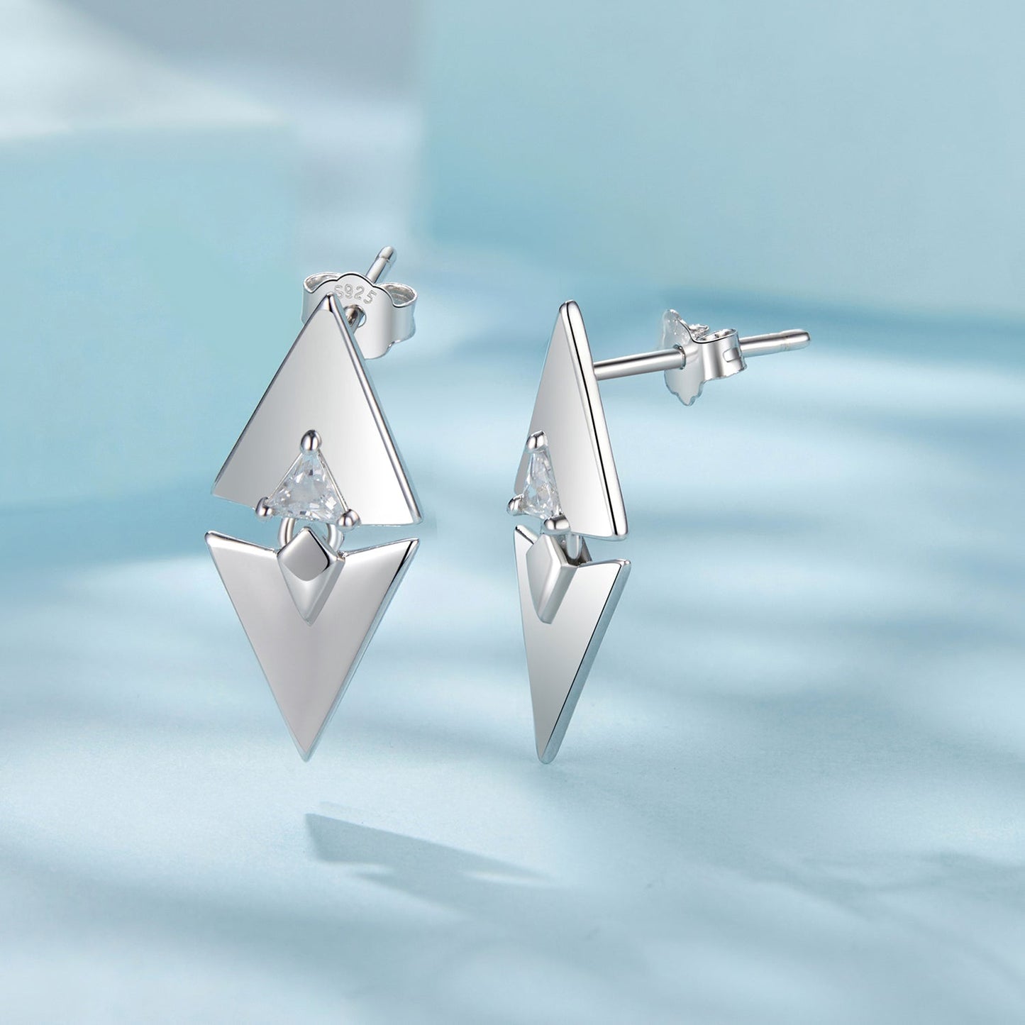 925 Sterling Silver Earrings with White Gold Plating and CZ