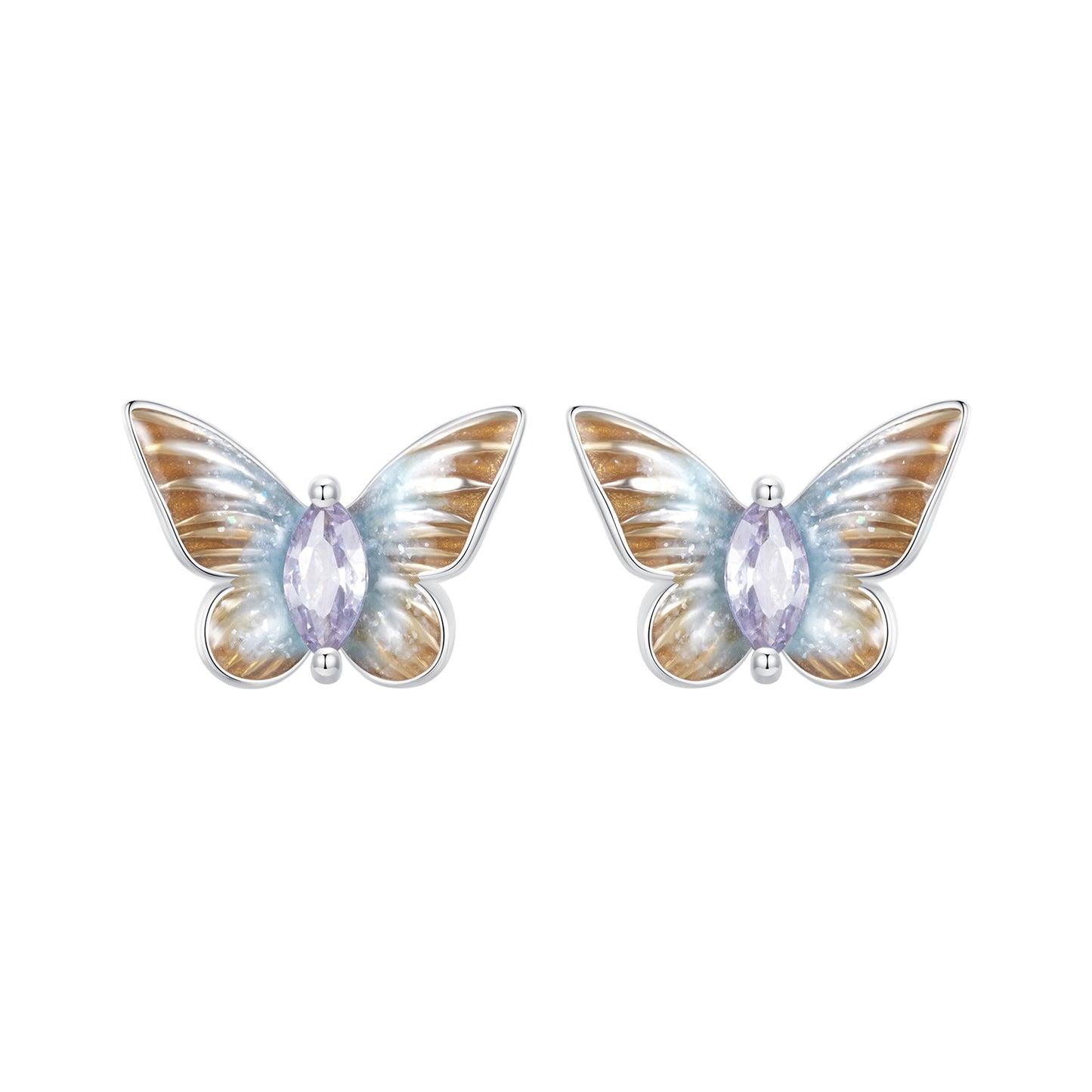 925 Sterling Silver Earrings with Enamel and Pavé Set CZ, 7x10mm, White Gold Plated for Women