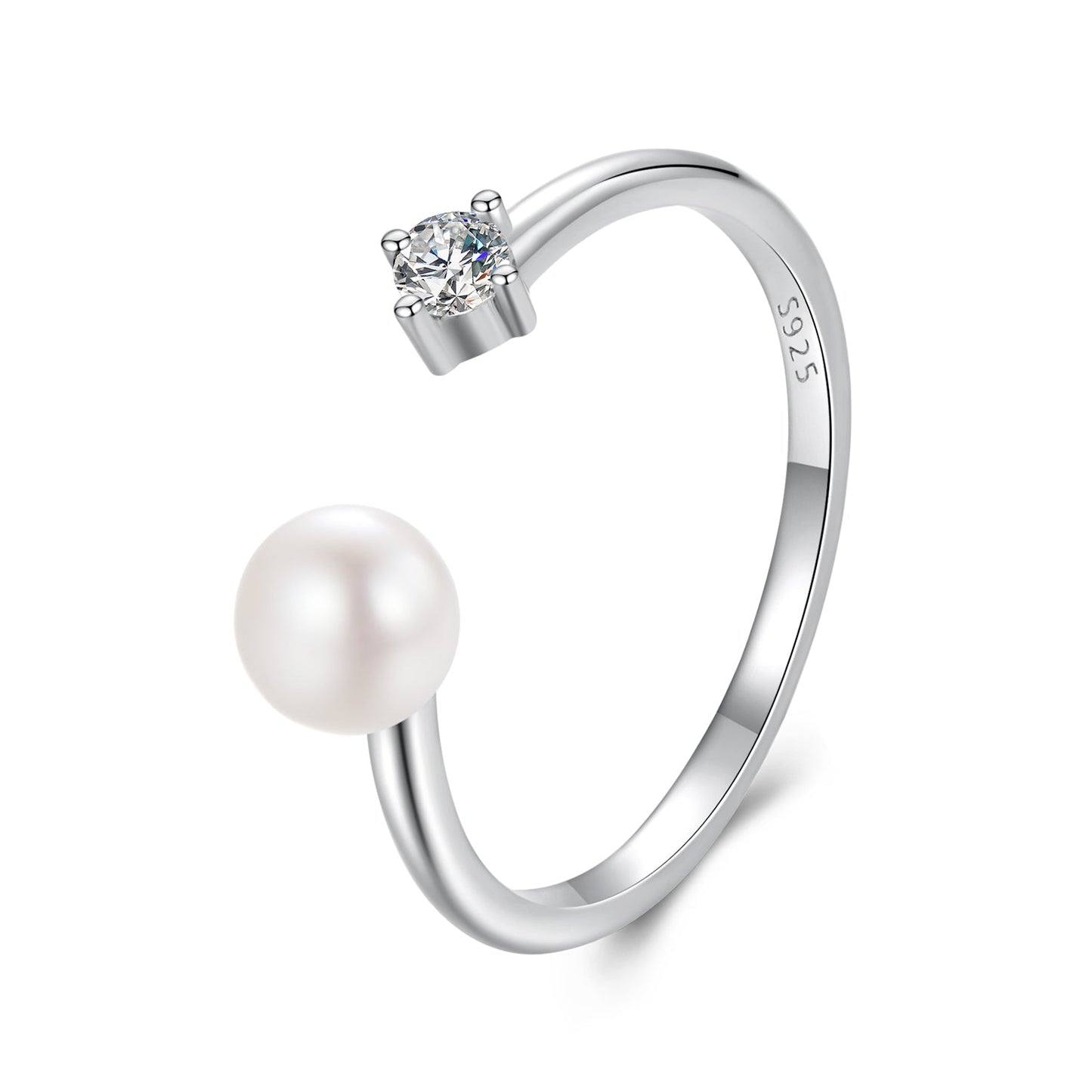 925 Sterling Silver Moissanite Quality Shell Pearl Ring for Women - Size E