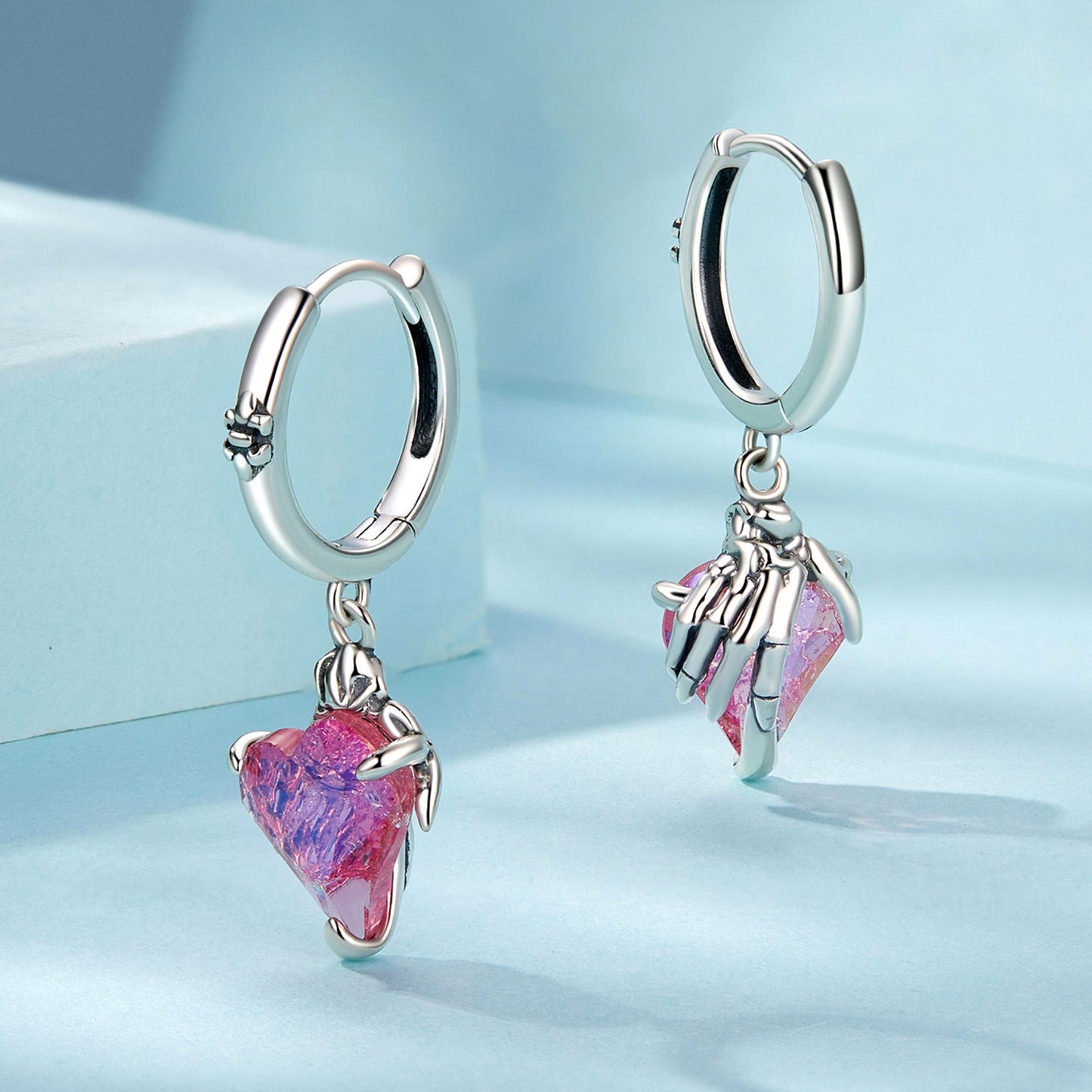 925 Sterling Silver Earrings with Transparent Glass, 28x9mm, Women's Jewelry