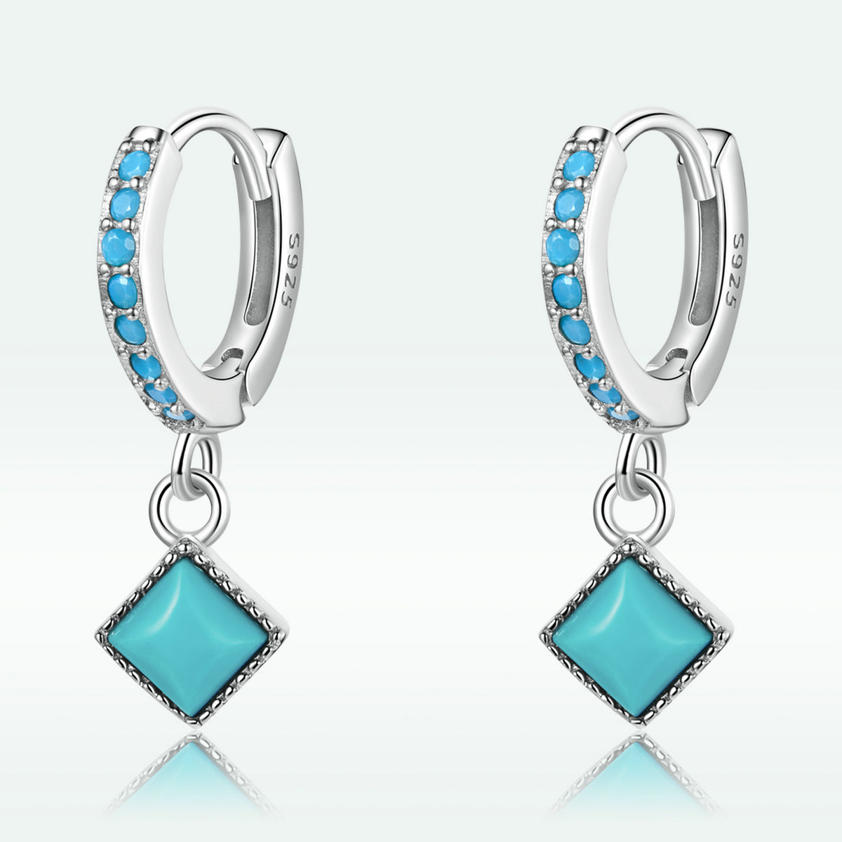 S925 Sterling Silver Turquoise Earrings - 2.1*0.7cm for Women