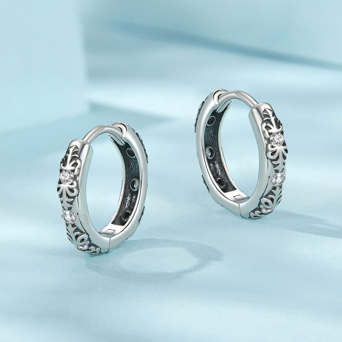 925 Sterling Silver Earrings with Oxidized Finish and Pavé Setting CZ for Women