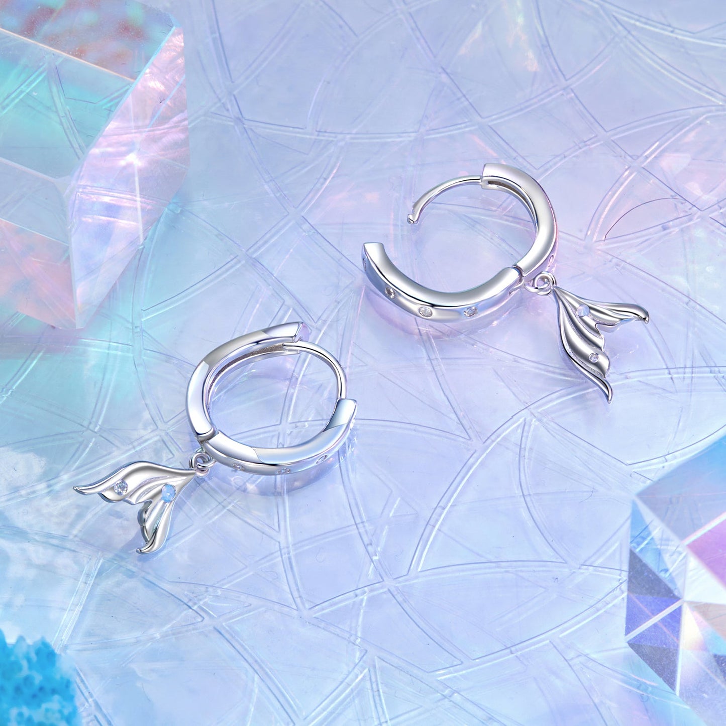 925 Sterling Silver Earrings with Nano Opal Stone and CZ in White Gold Finish