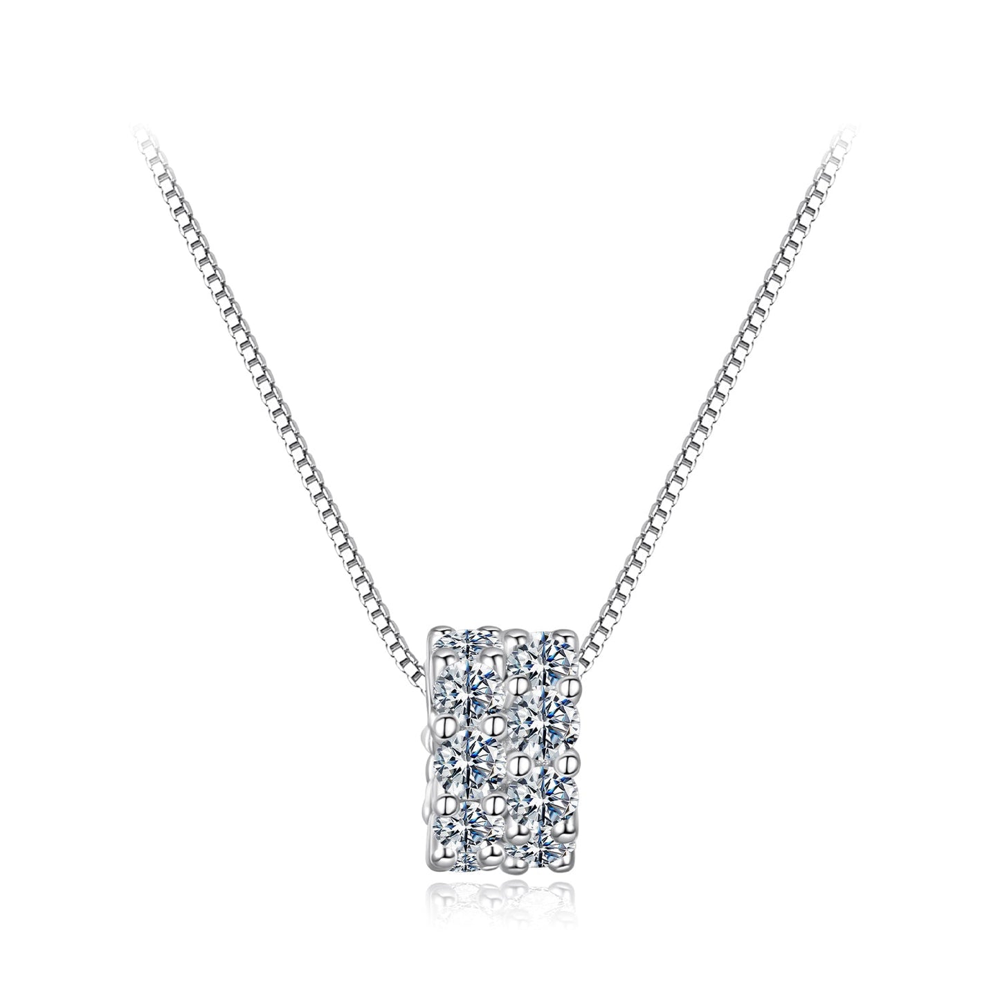 925 Sterling Silver & Moissanite Necklace, 40+5cm Length, White Gold Plated, Women's Jewelry