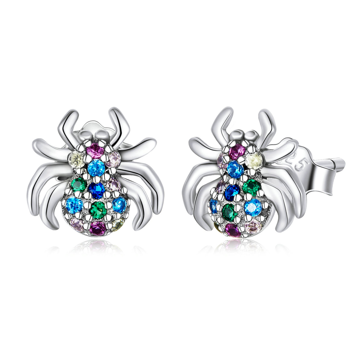925 Sterling Silver Earrings with Pavé Setting CZ, Oxidized Silver, 0.7*0.8 cm for Women