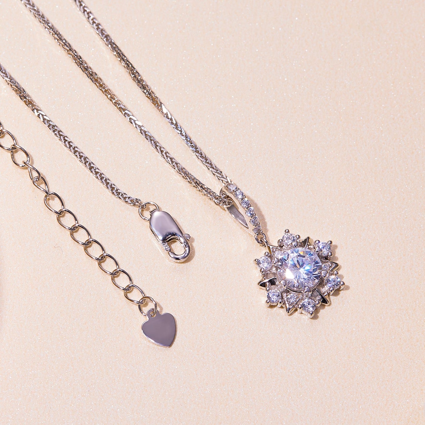 925 Sterling Silver Moissanite Necklace with Pavé Setting, 45cm, Platinum Plated, Women