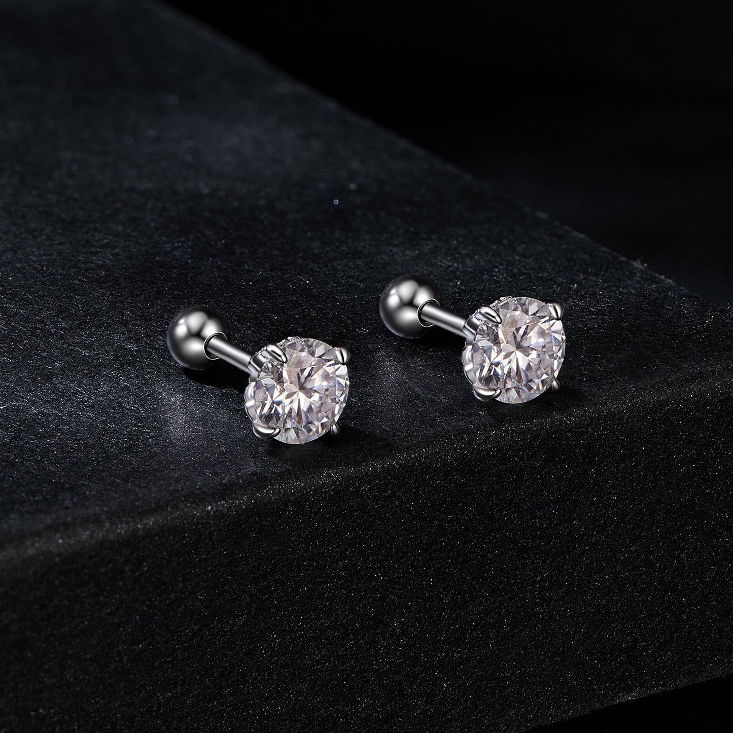 925 Sterling Silver 5mm Moissanite Earrings with White Gold Plating for Women