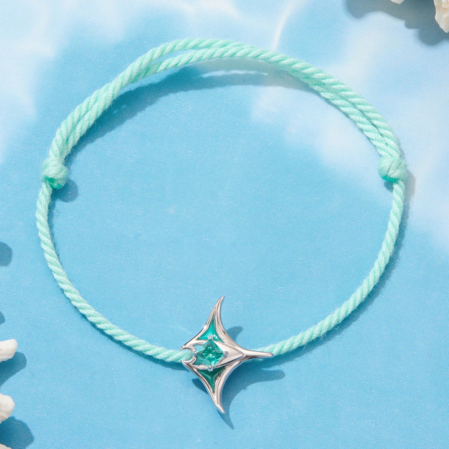 925 Sterling Silver Adjustable Bracelet with Enamel and Transparent Glass Pendant for Women