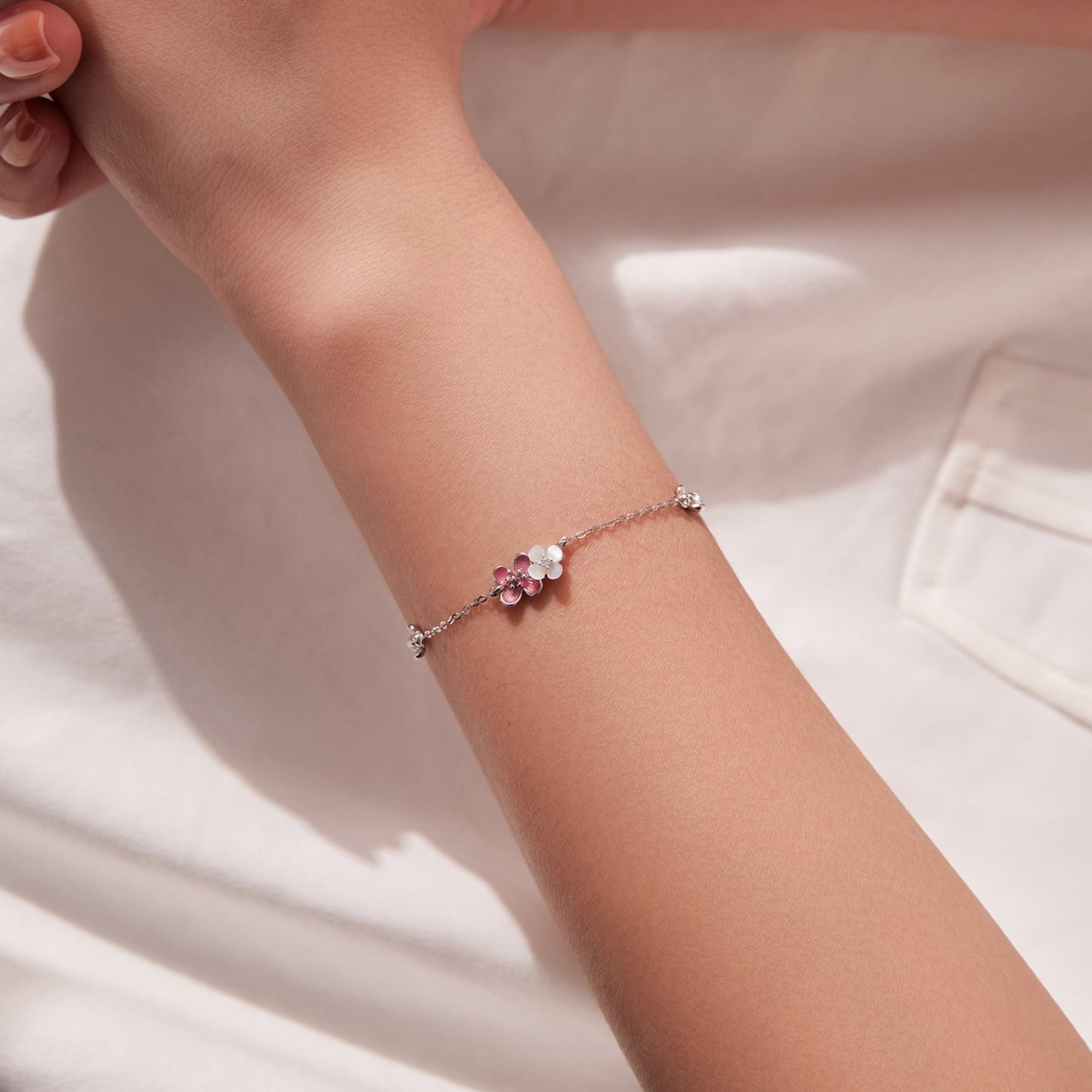 925 Sterling Silver Enamel Charm Bracelet with Pavé CZ, 15+6cm for Women
