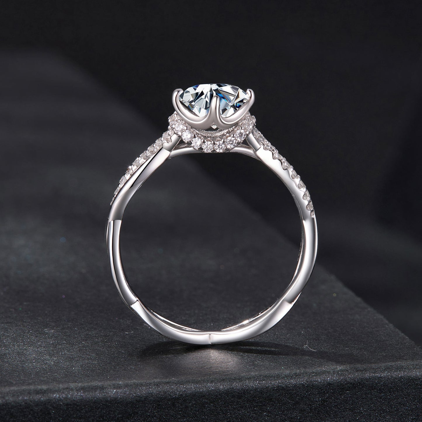 925 Sterling Silver Moissanite Ring in Size 7 with Pavé Setting for Women