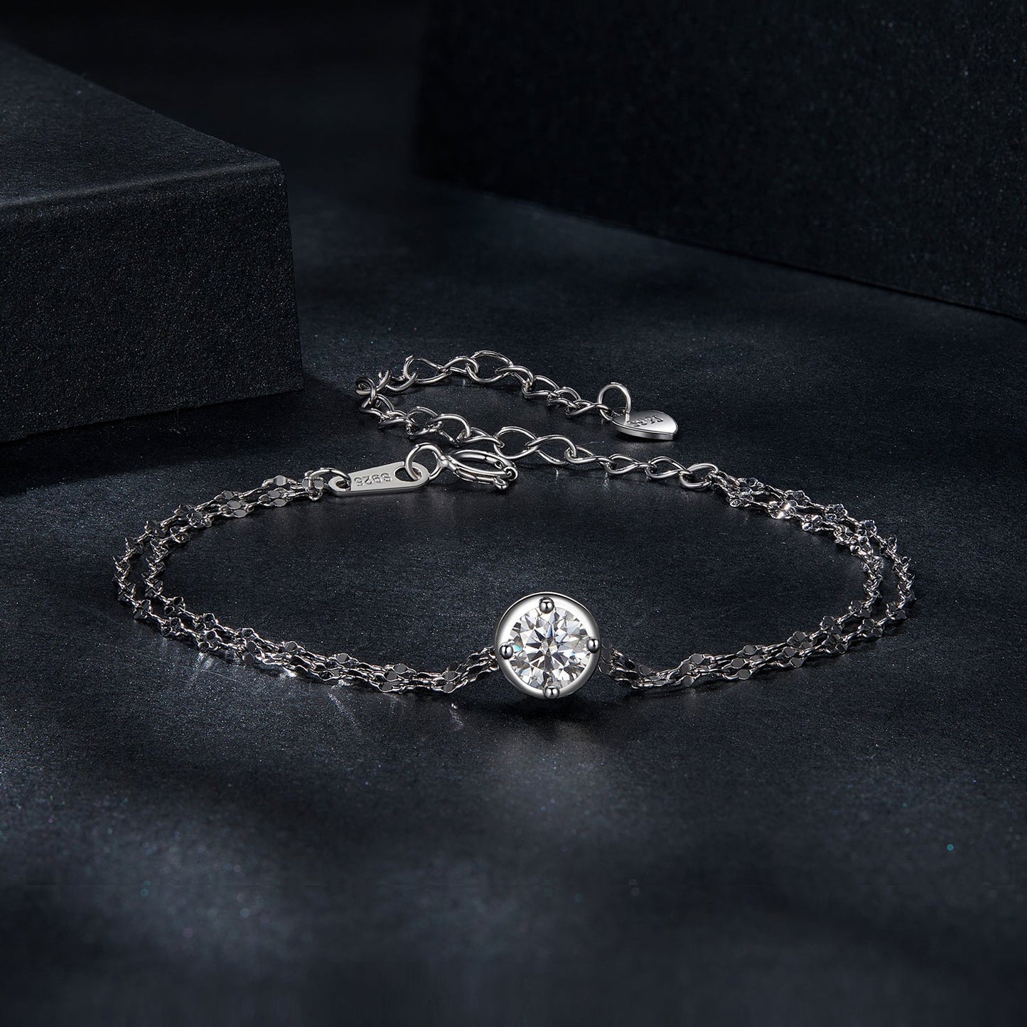 925 Sterling Silver 0.50 Carat Moissanite Bracelet for Women - 15+6cm - Plated White Gold