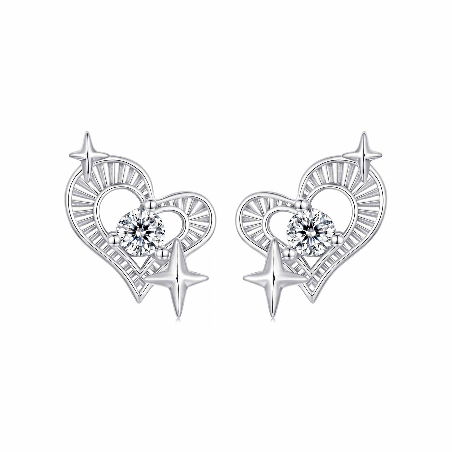 925 Sterling Silver Earrings with Pavé Setting CZ in White Gold