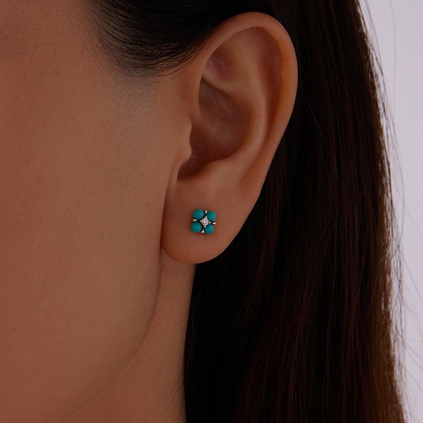 925 Sterling Silver Earrings with Synthetic Turquoise and CZ in Oxidized Finish