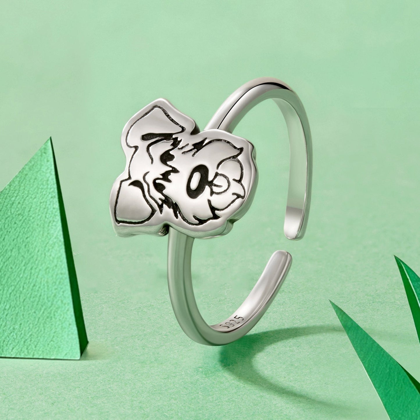 925 Sterling Silver Oxidized Silver Dog Ring for Women
