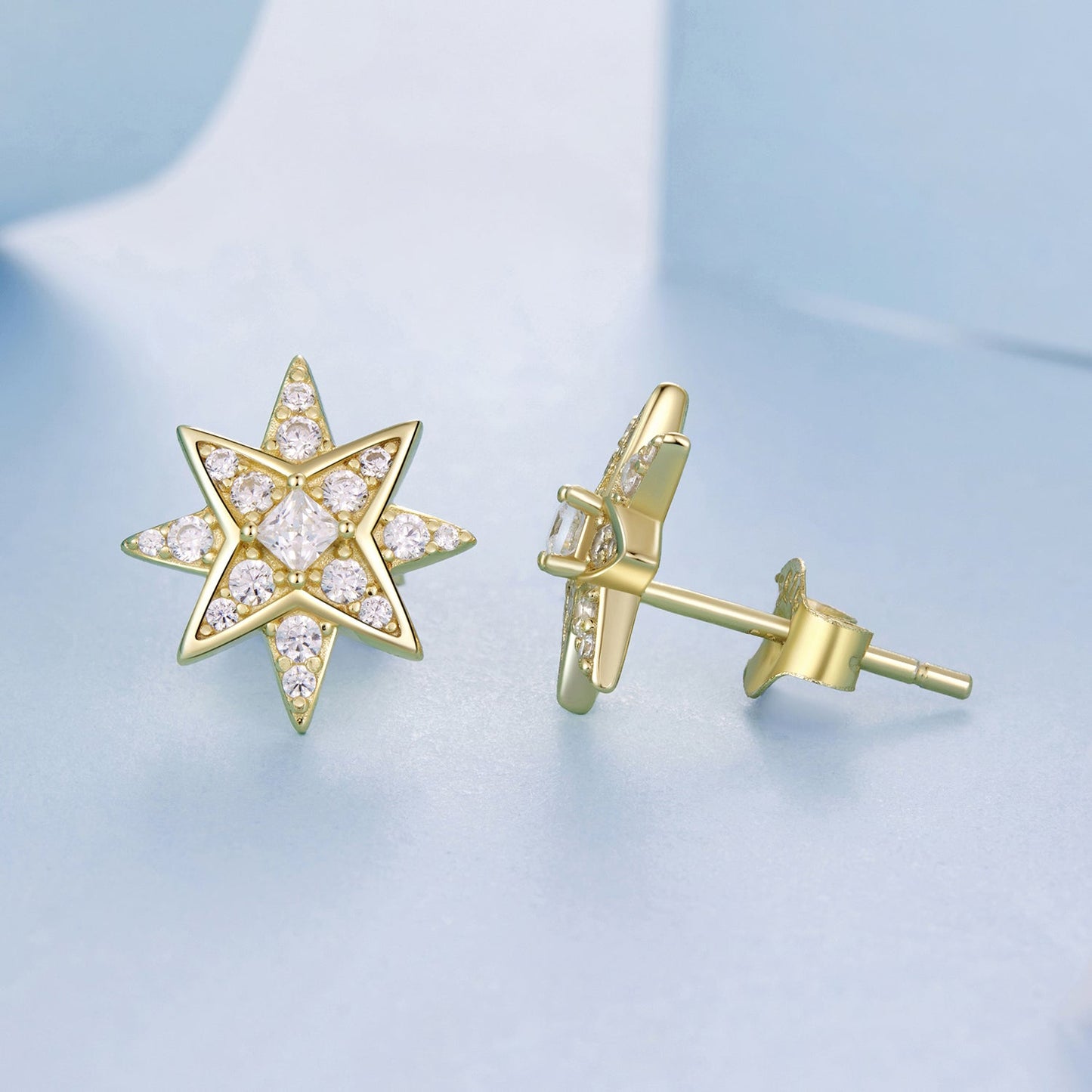 925 Sterling Silver Pavé Setting Gold Plated Earrings