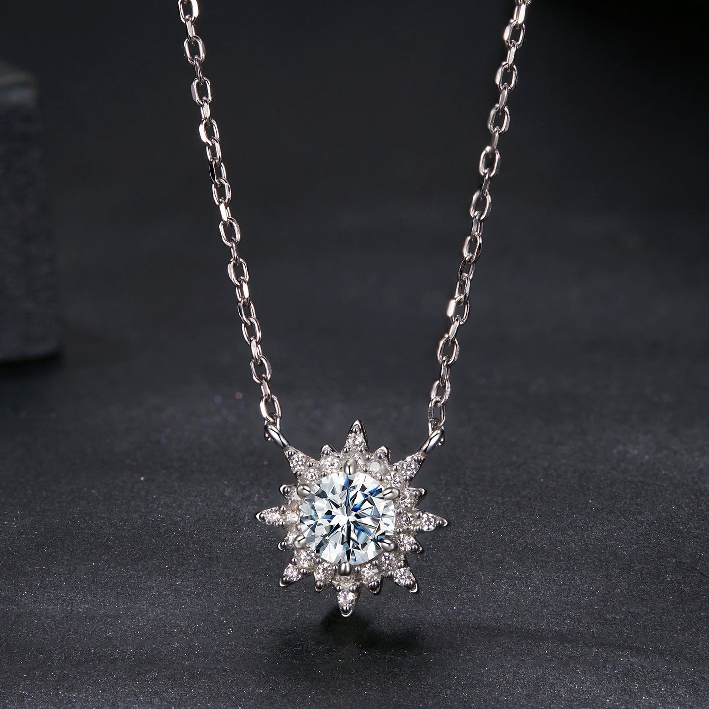 925 Sterling Silver 0.5 Carat Moissanite Necklace in White Gold Plating for Women