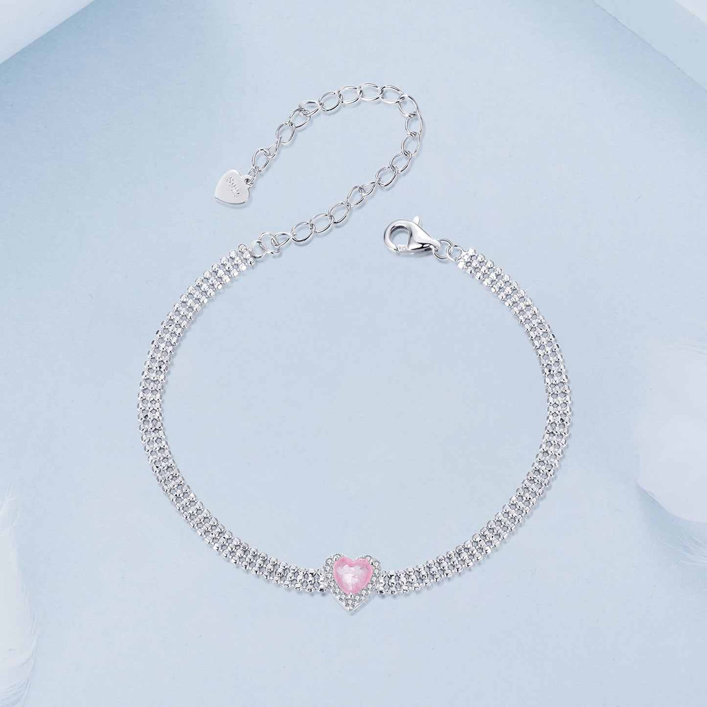 925 Sterling Silver White Gold Plated 8mm CZ Pendant Bracelet for Women