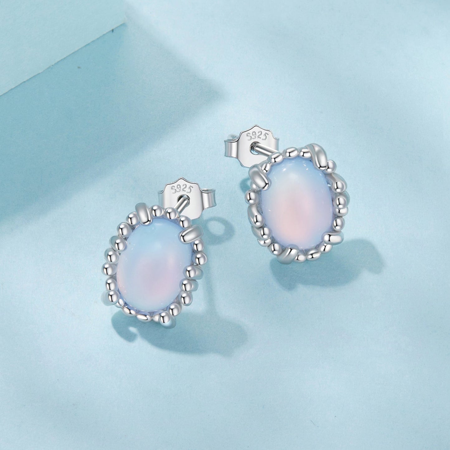 925 Sterling Silver Earrings for Women with Transparent Glass, 1.0*0.9cm