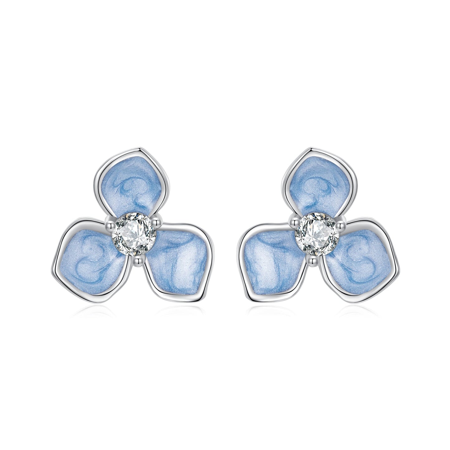 925 Sterling Silver Enamel White Gold Plated CZ Earrings