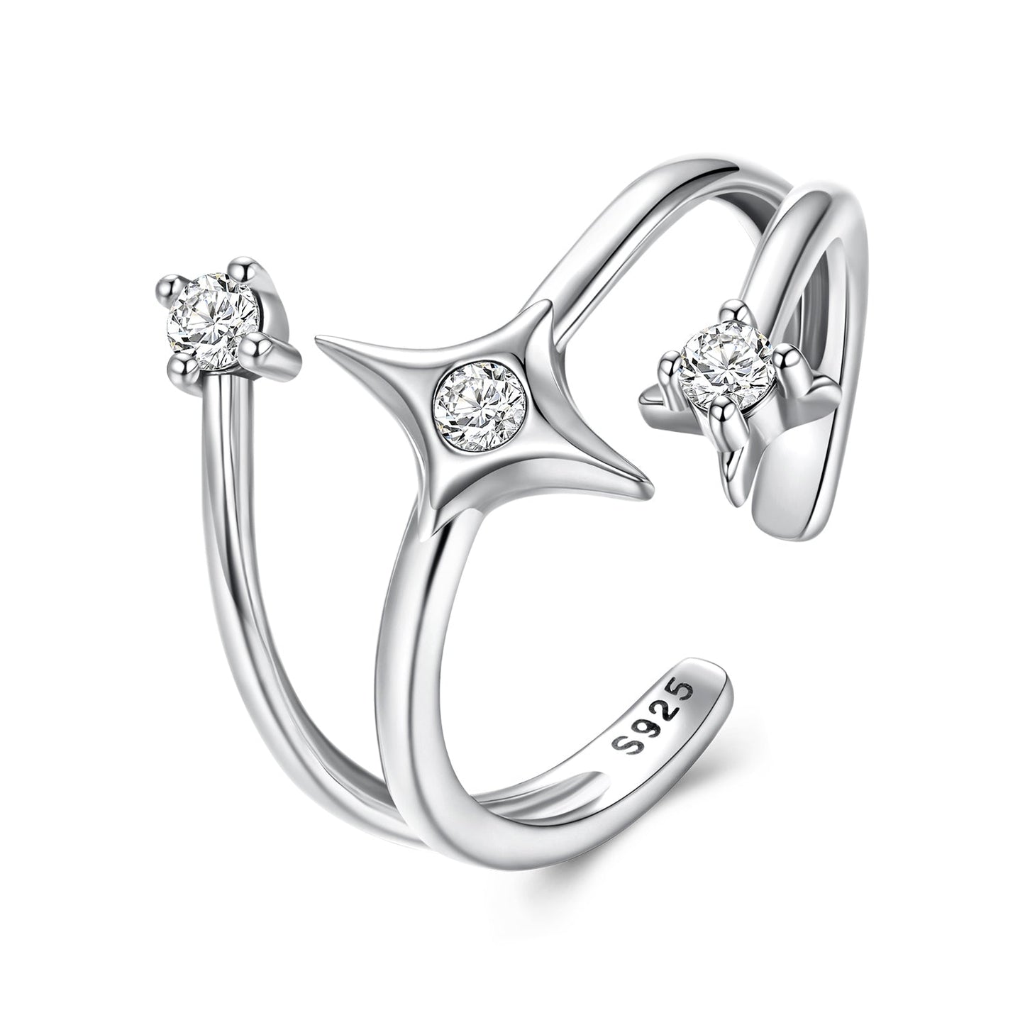 925 Sterling Silver Oxidized CZ Ring with Pavé Setting for Women
