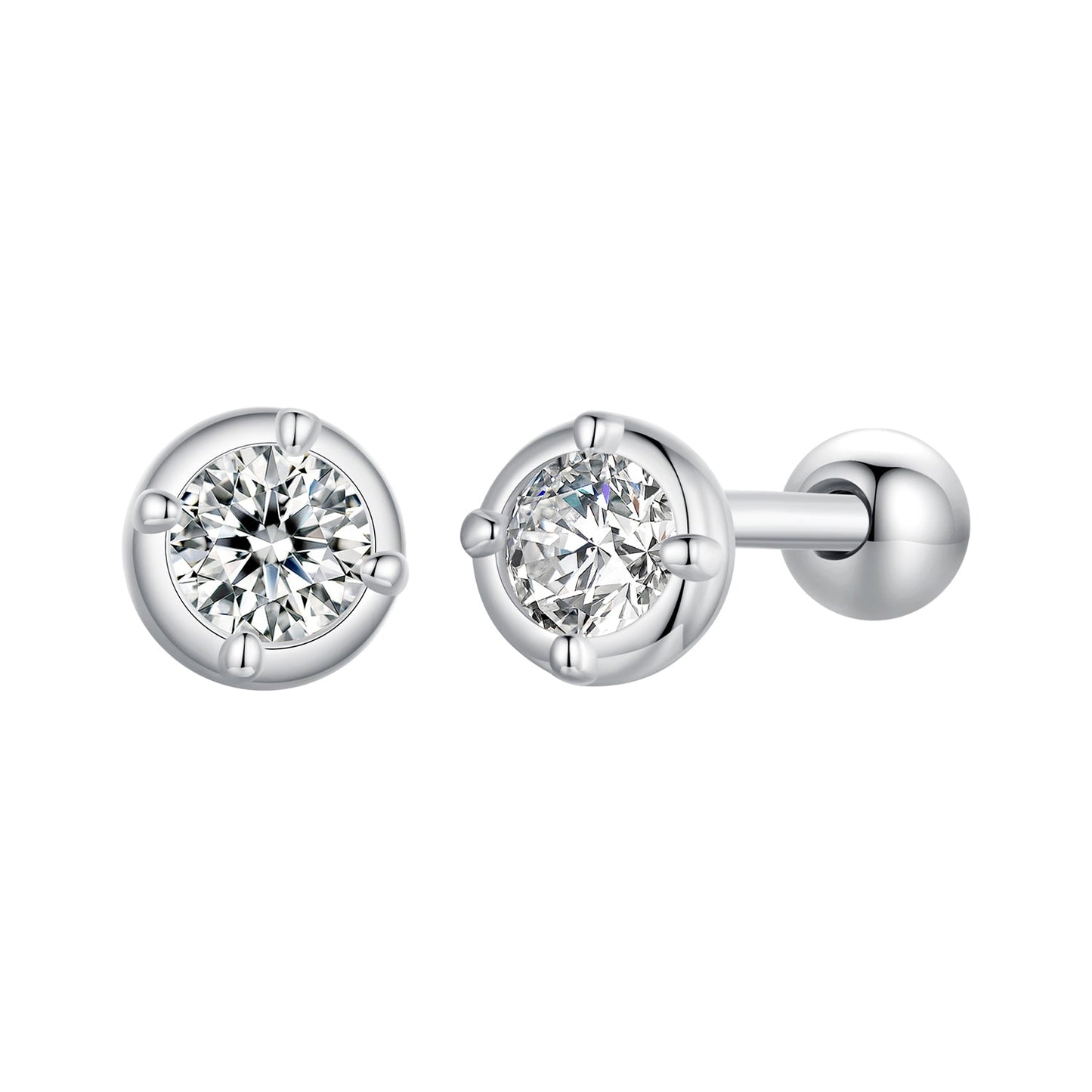925 Sterling Silver 4mm Moissanite Earrings with Platinum Plating for Women