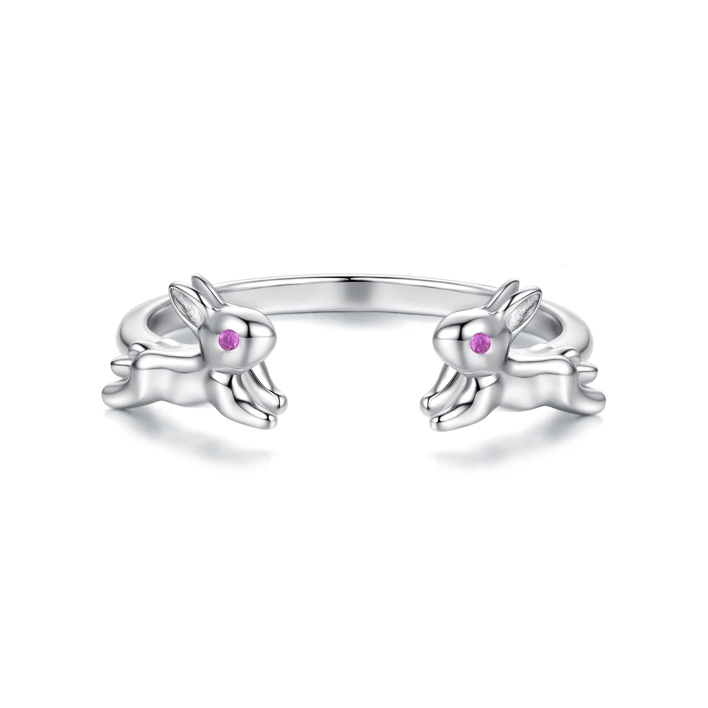 925 Sterling Silver Rabbit Ring with Pavé Setting CZ in White Gold for Women