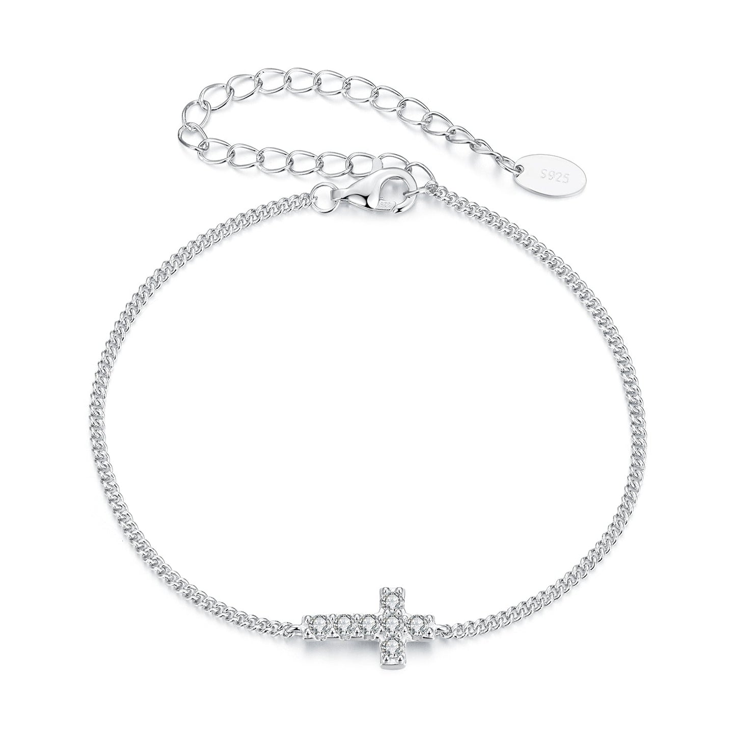 925 Sterling Silver Moissanite Bracelet 15+6cm, Plated White Gold, for Women