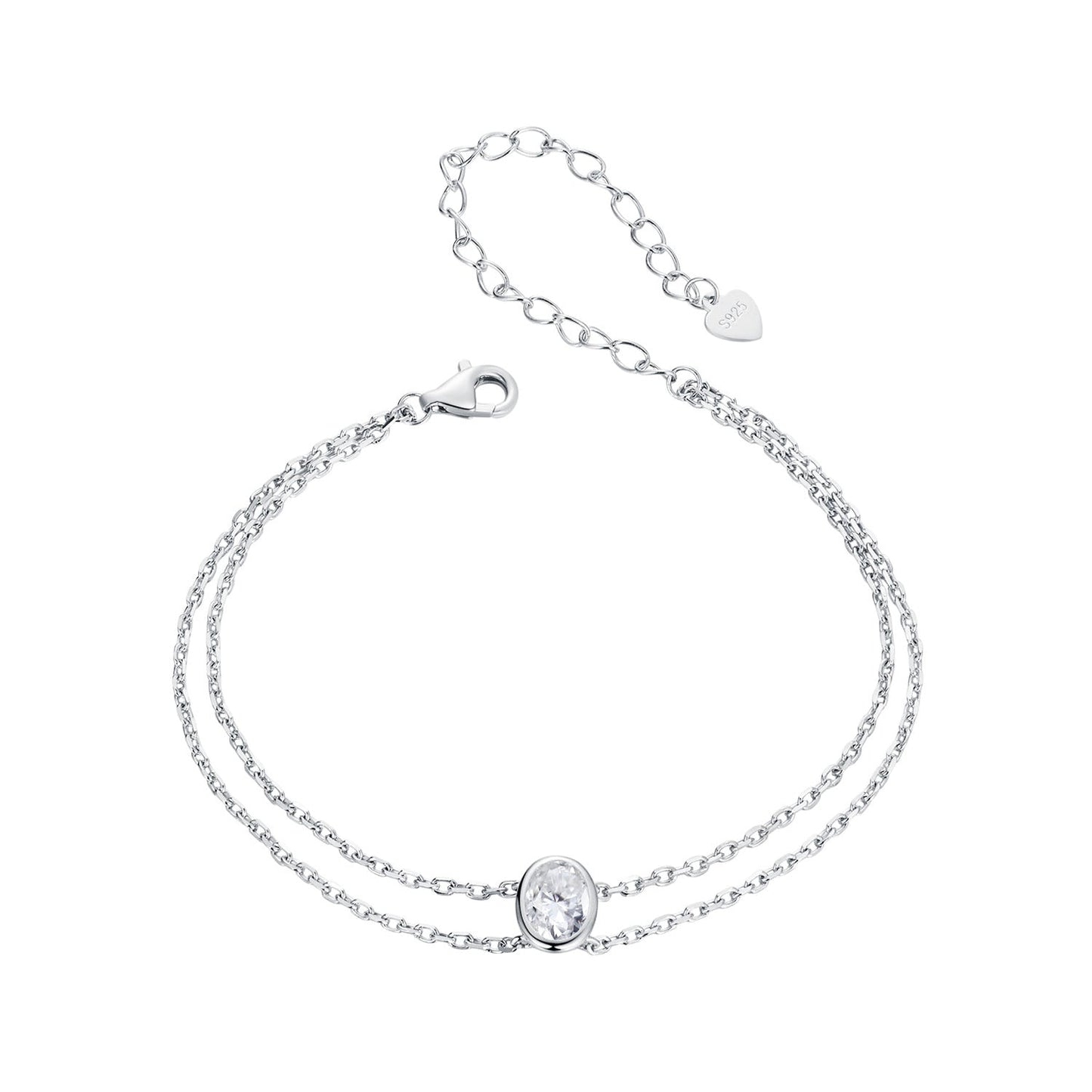 925 Sterling Silver Moissanite 1 Carat Bracelet for Women - White Gold Plated, 150+60mm