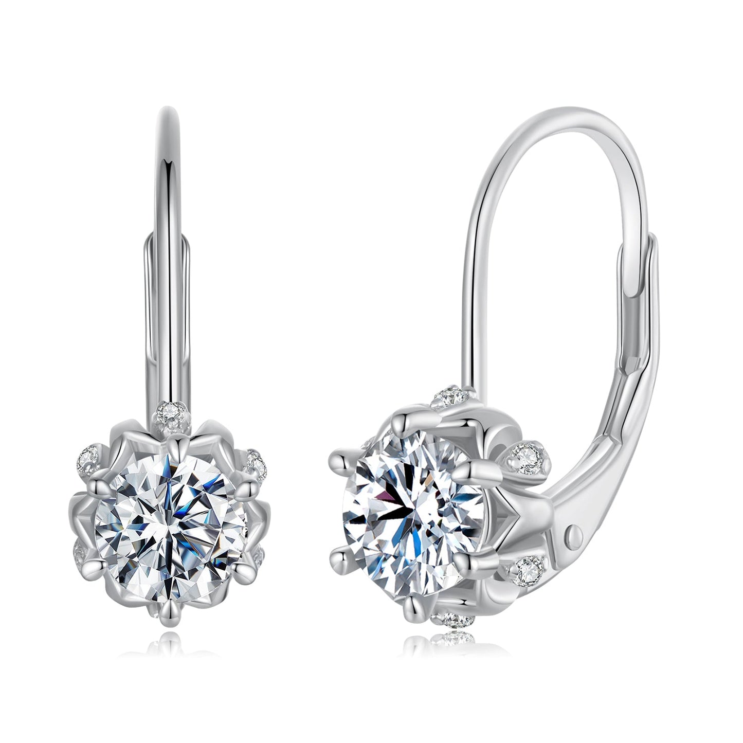 925 Sterling Silver Moissanite Earrings with CZ in White Gold, 1.8cm for Women