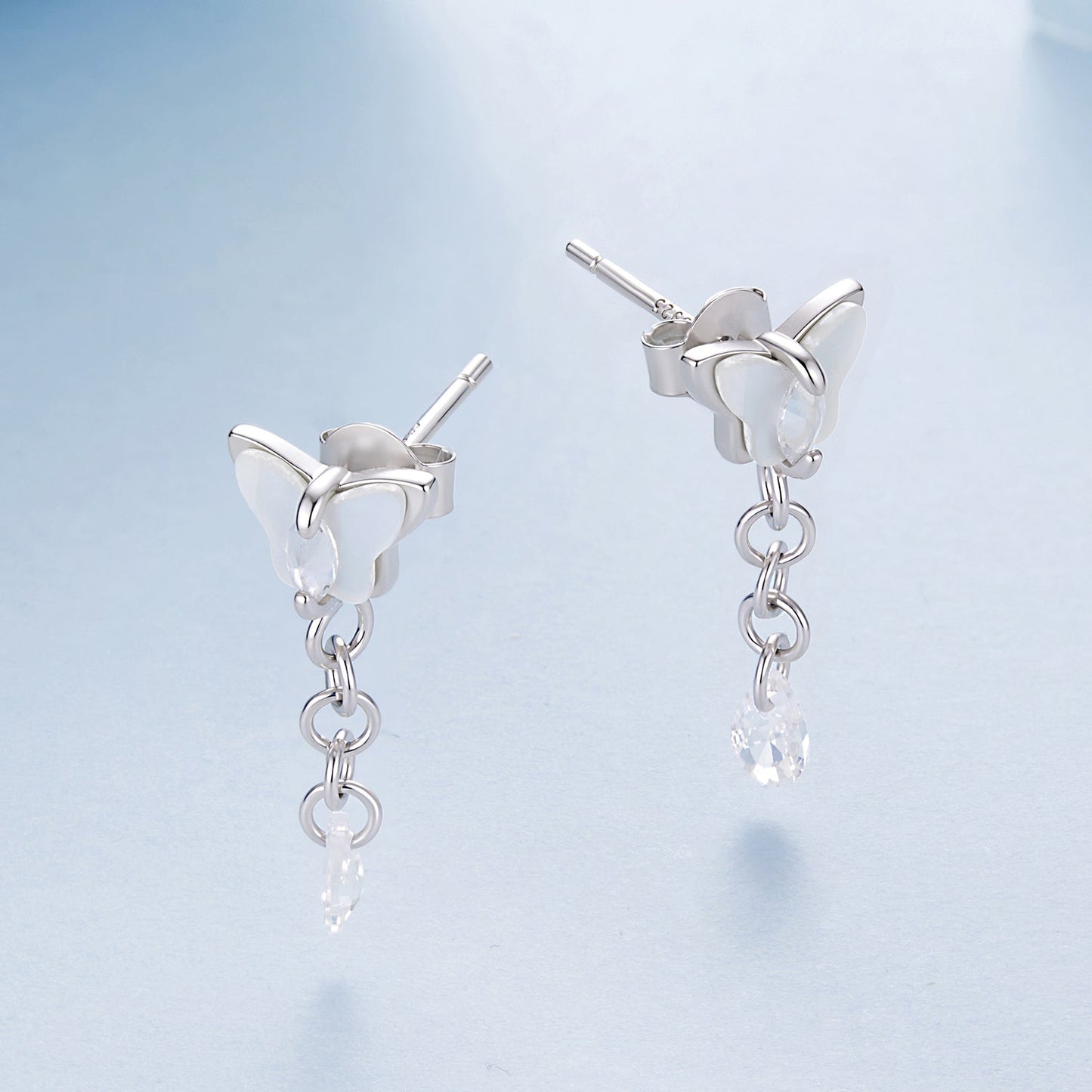 925 Sterling Silver & Brass Earrings with White Gold Plating, 2.0x0.8cm for Women