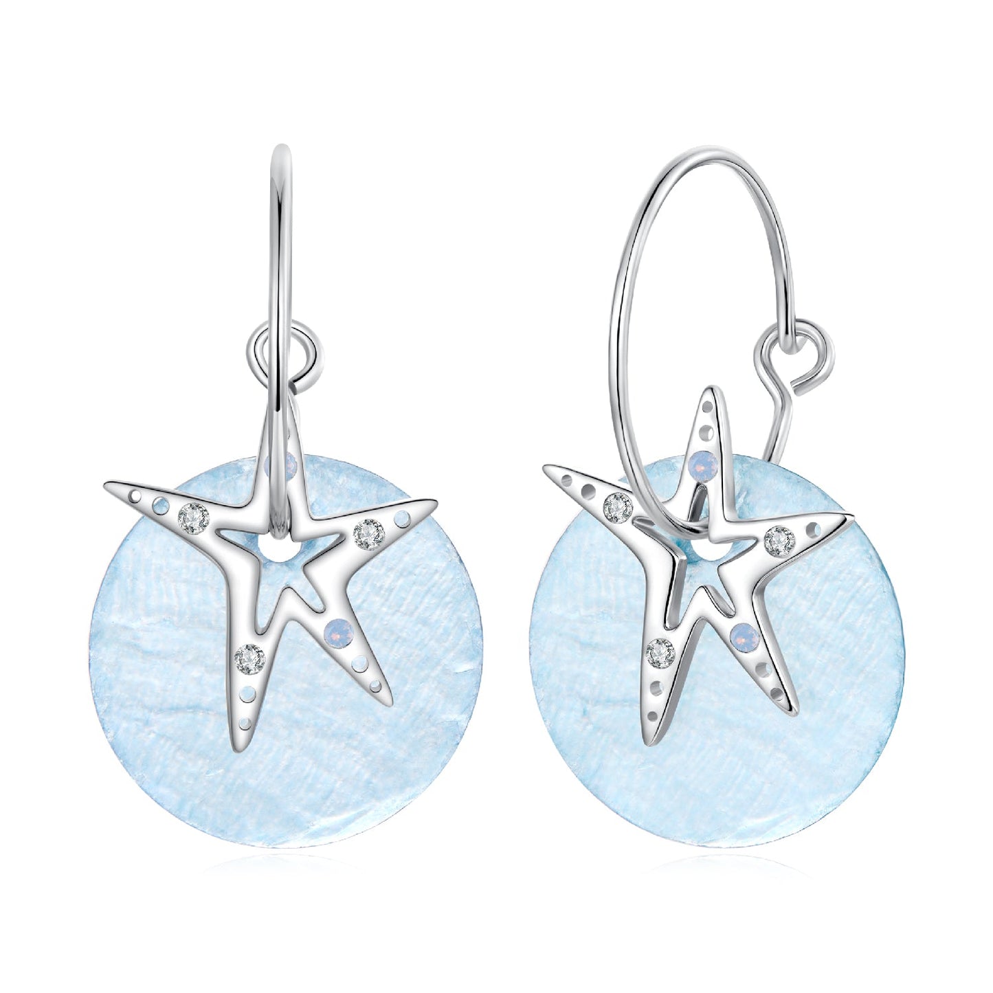 925 Sterling Silver Earrings with Nano Opal Stone and CZ in White Gold Plated, 2.8cm for Women