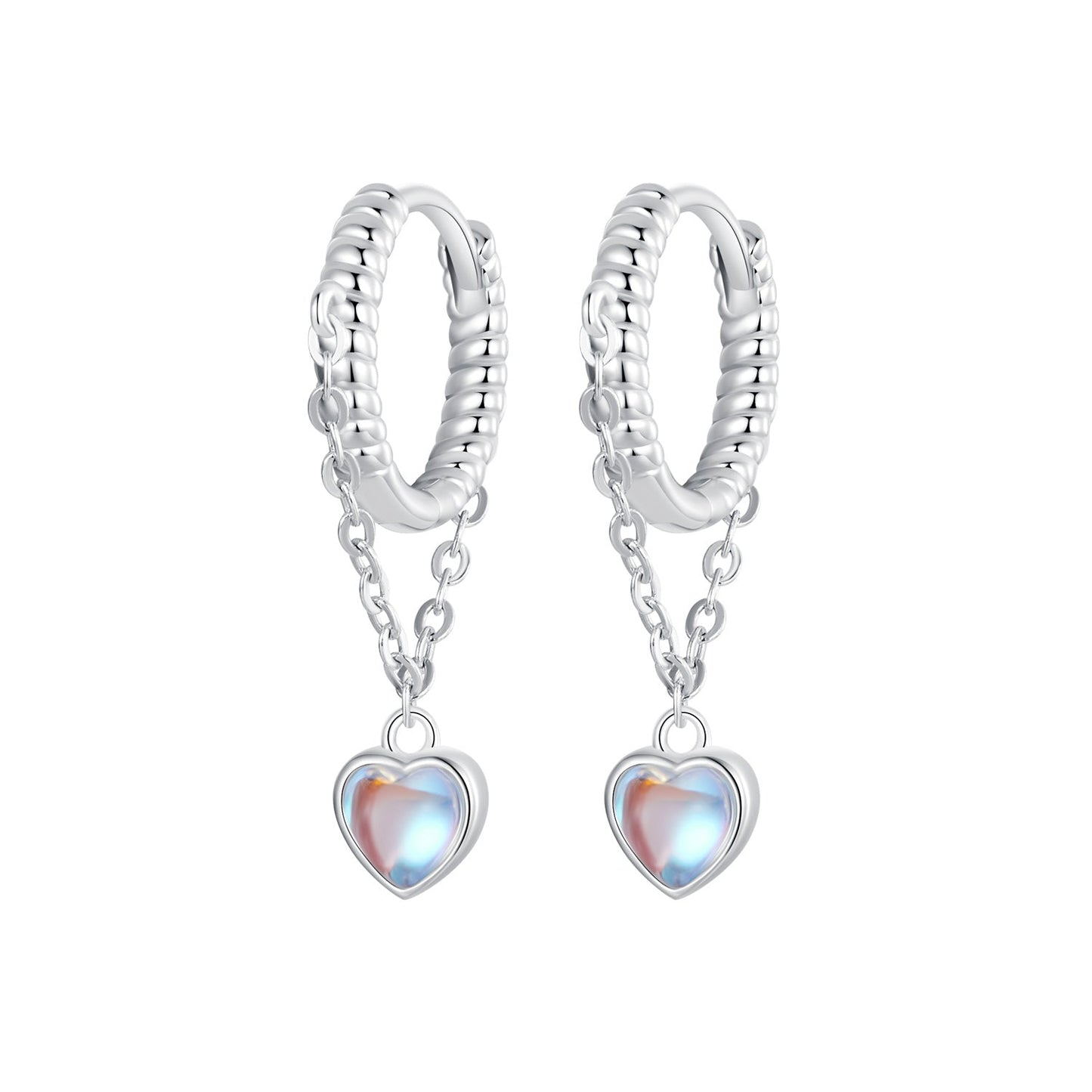 925 Sterling Silver White Gold Plated Moonstone Earrings 23x5mm for Women