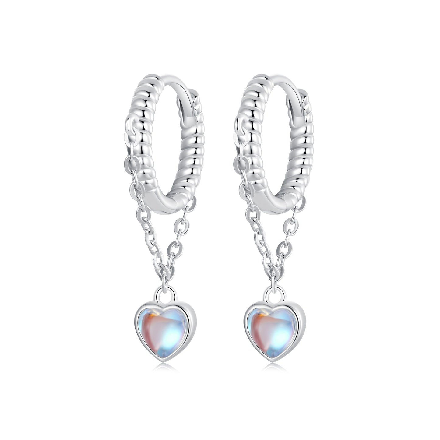 925 Sterling Silver White Gold Plated Moonstone Earrings 23x5mm for Women