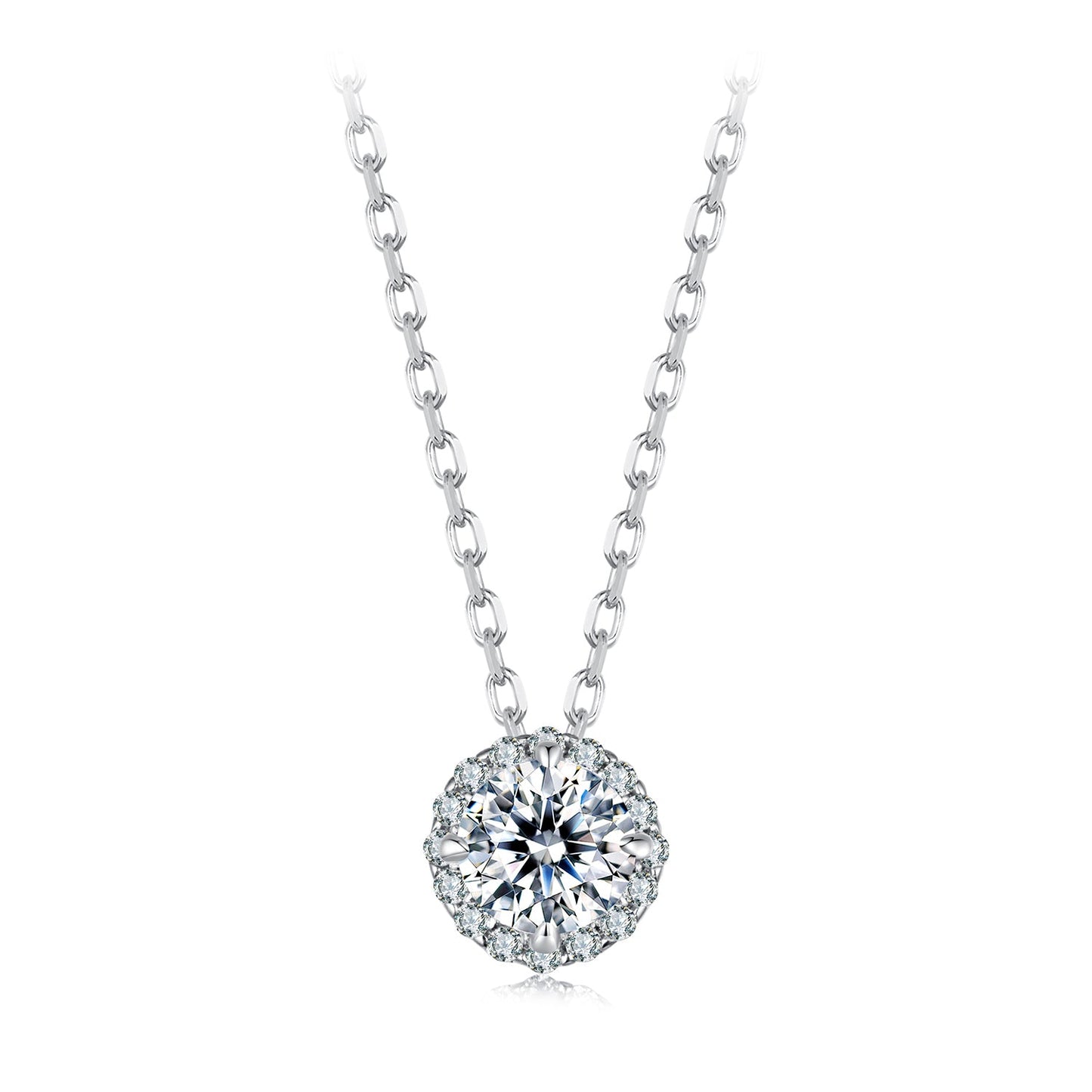 925 Sterling Silver Moissanite Necklace 40+5cm with Pavé Setting for Women